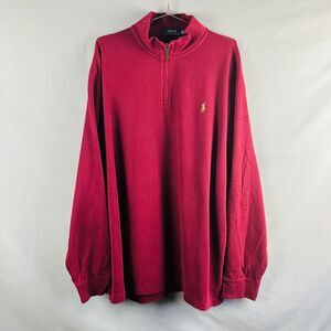 Polo Ralph Lauren Sweater Men XXL Red Estate Rib Knit Pullover 1/4 Zip Mock Neck